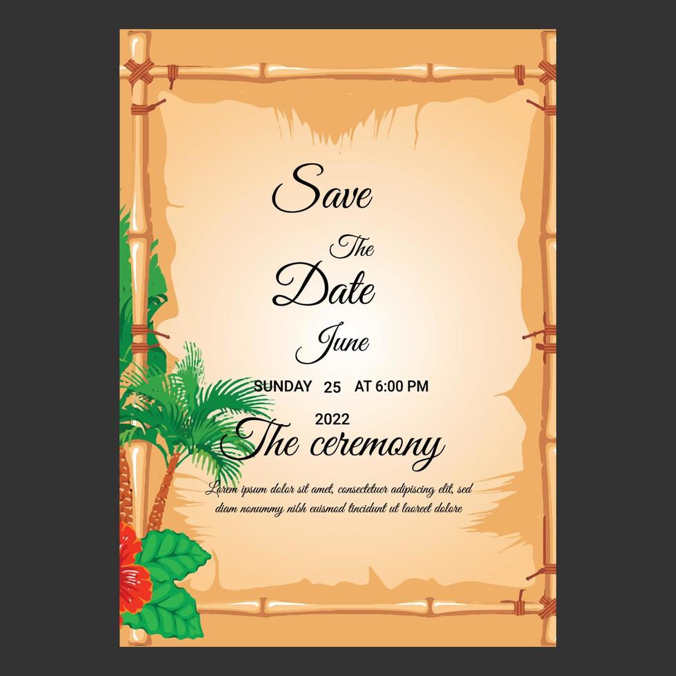 elegant wedding card with beautiful floral and leaves template vector