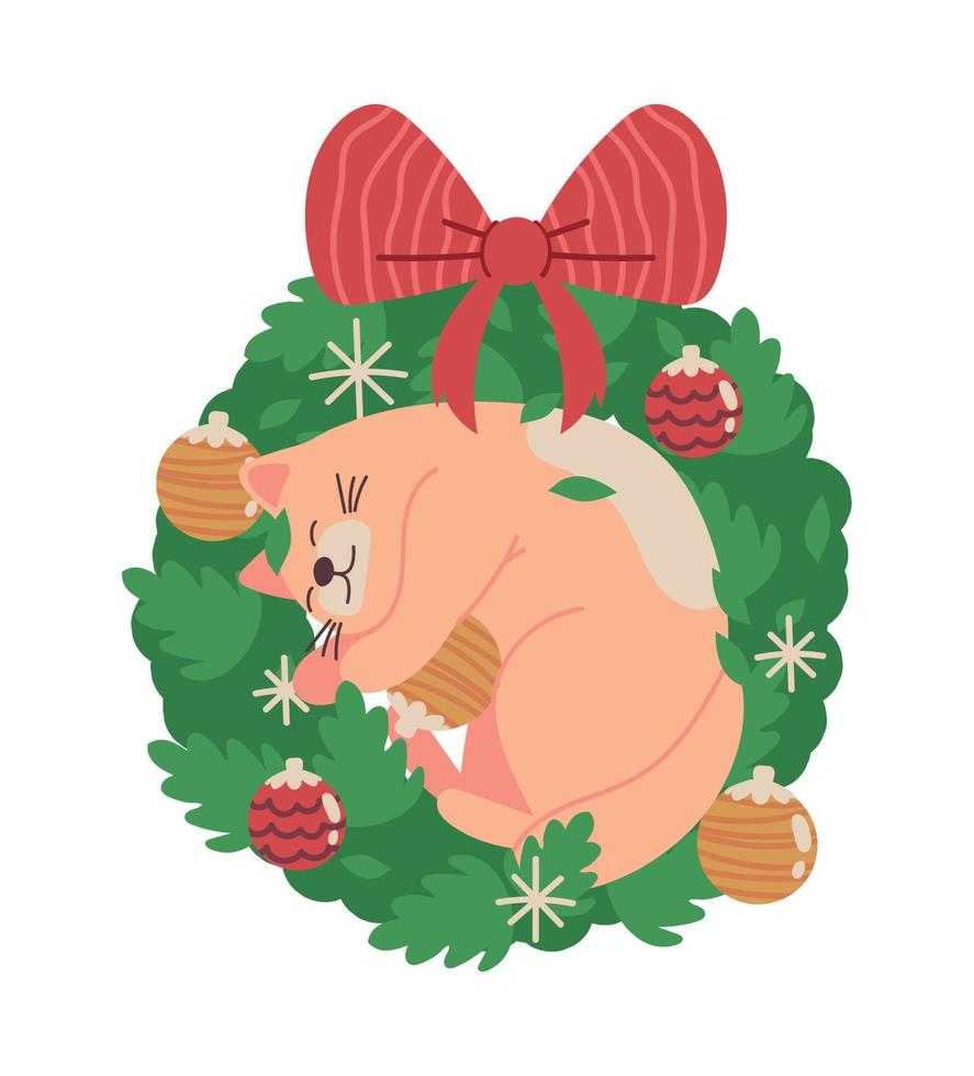 christmas cat in wreath vector