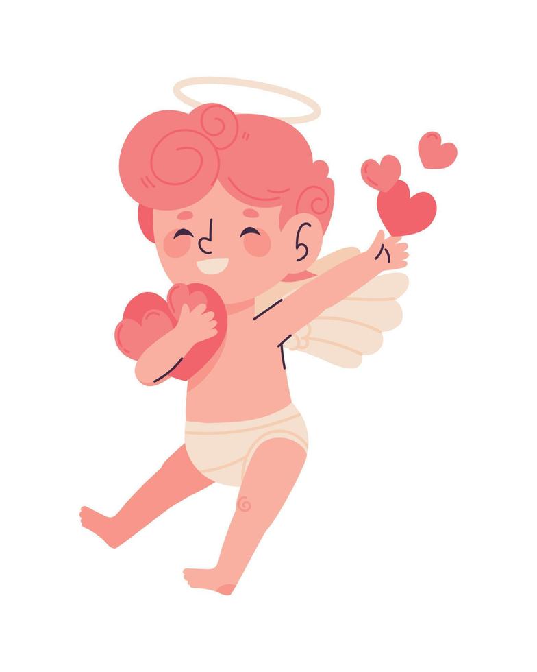 cute cupid with hearts vector