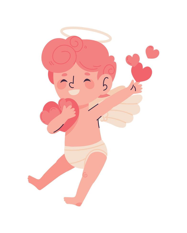 lindo cupido con corazones vector