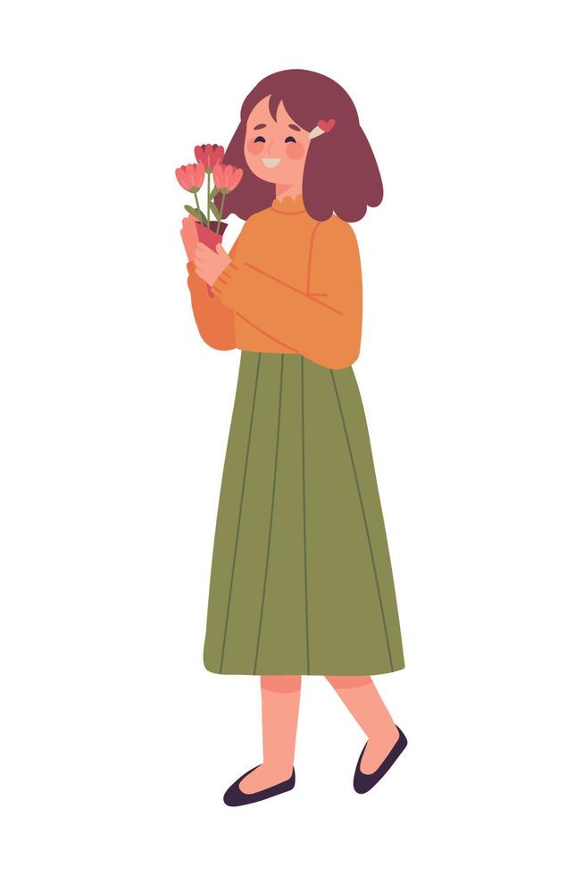 mujer con flores vector