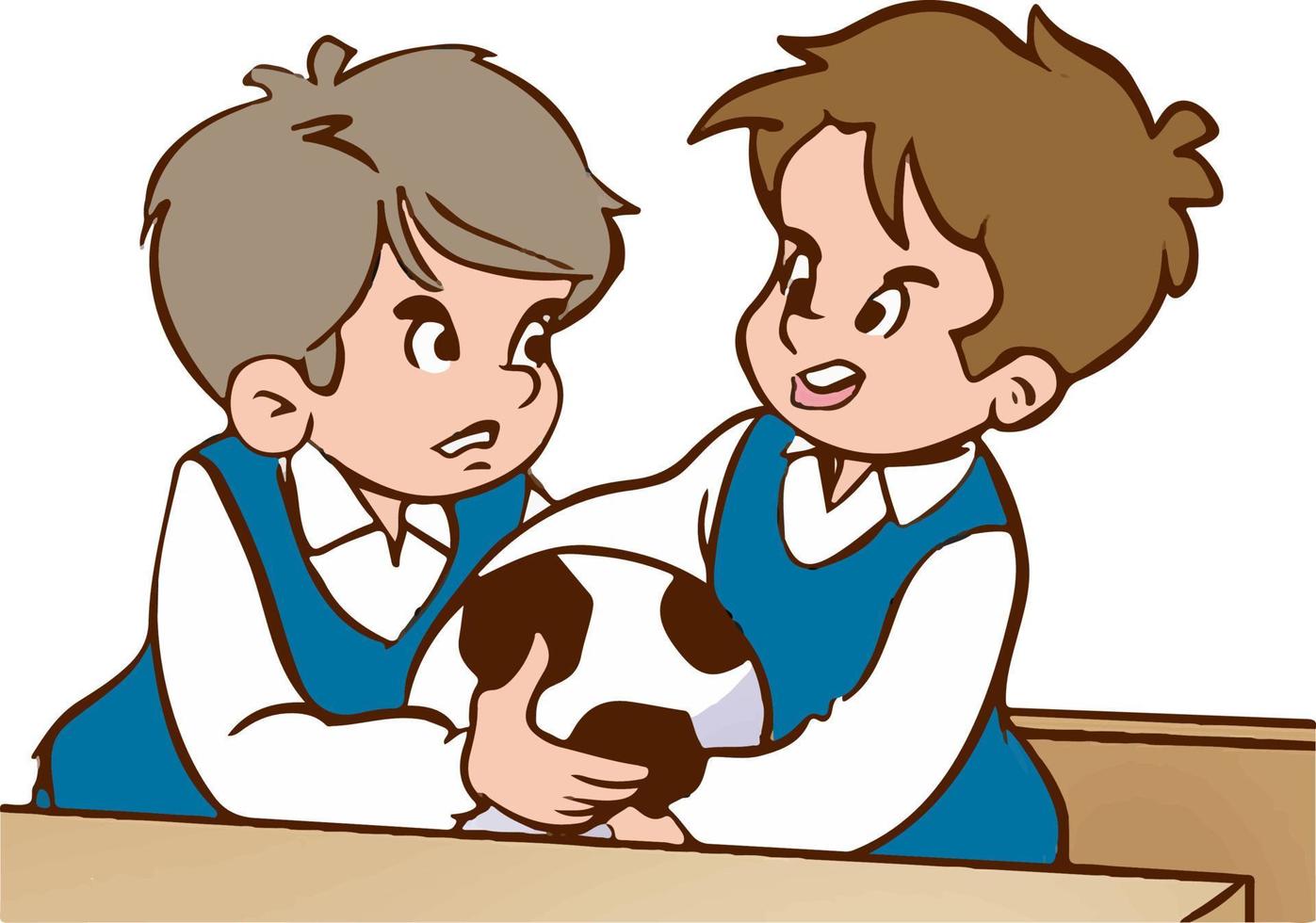 vector de dibujos animados de dos niños peleando por un balón de fútbol