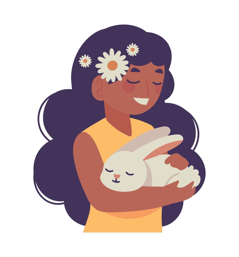 cute woman caring a rabbit vector