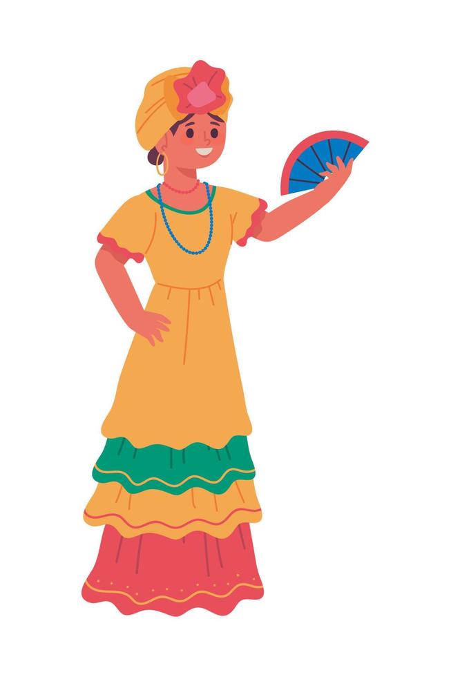 cuban woman with fan vector