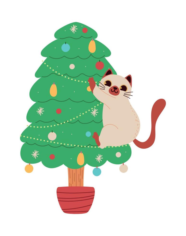 christmas cat in a tree vector