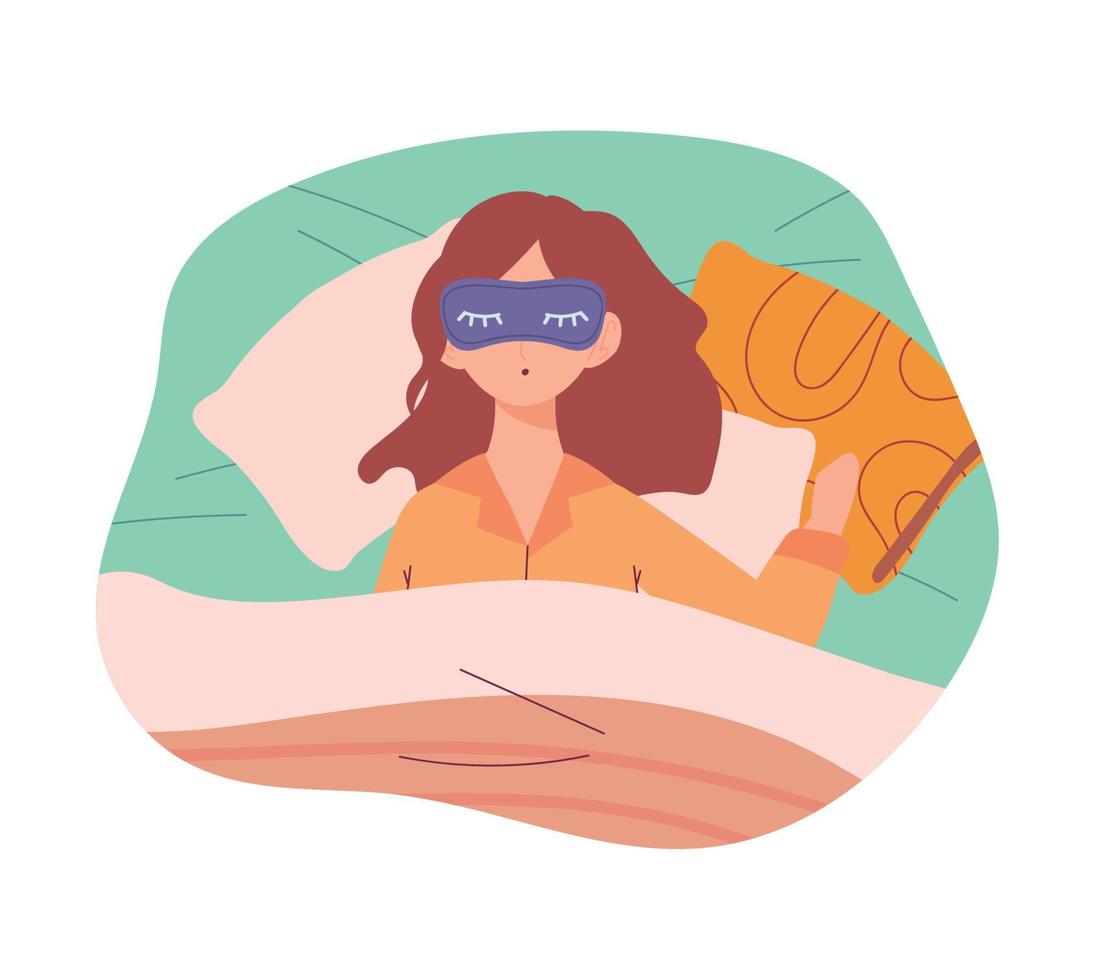 sleeping woman bed routine vector