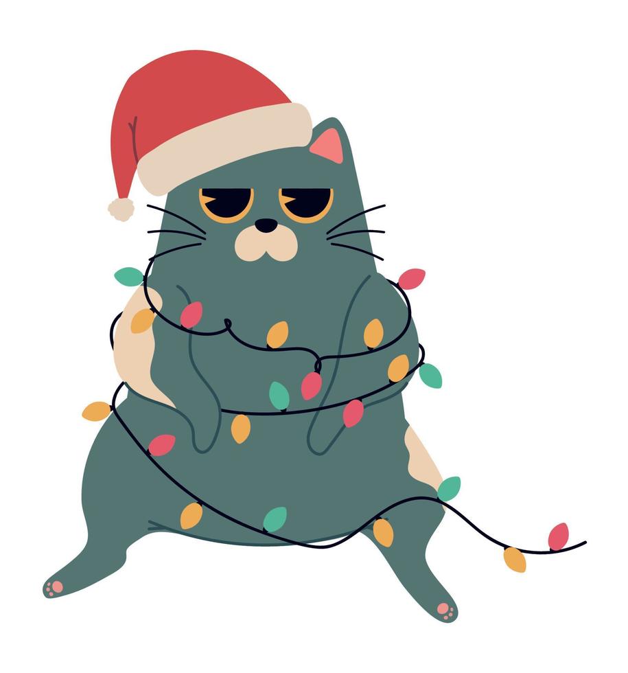 gato navideño con luces vector