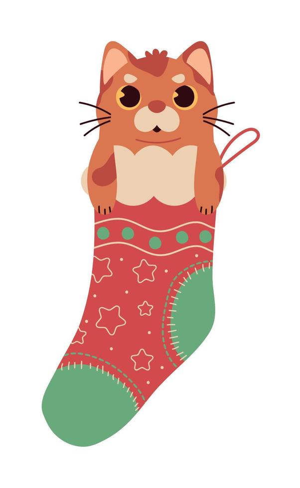 gato navideño en calcetín vector