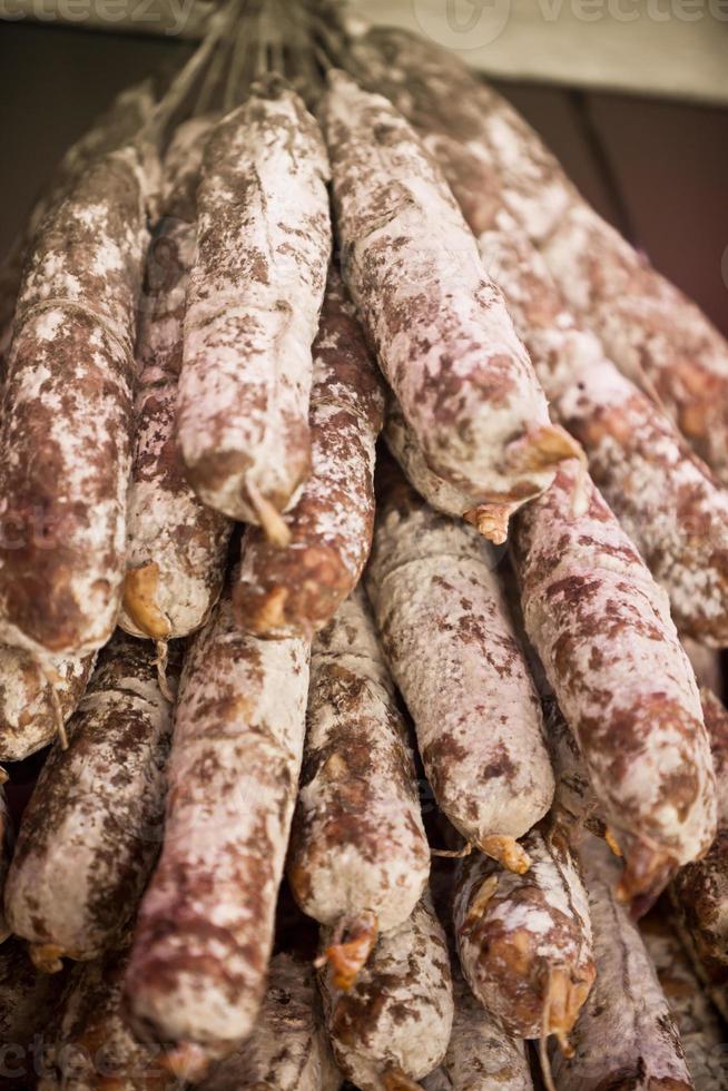 Home made sausages selling in a french market photo