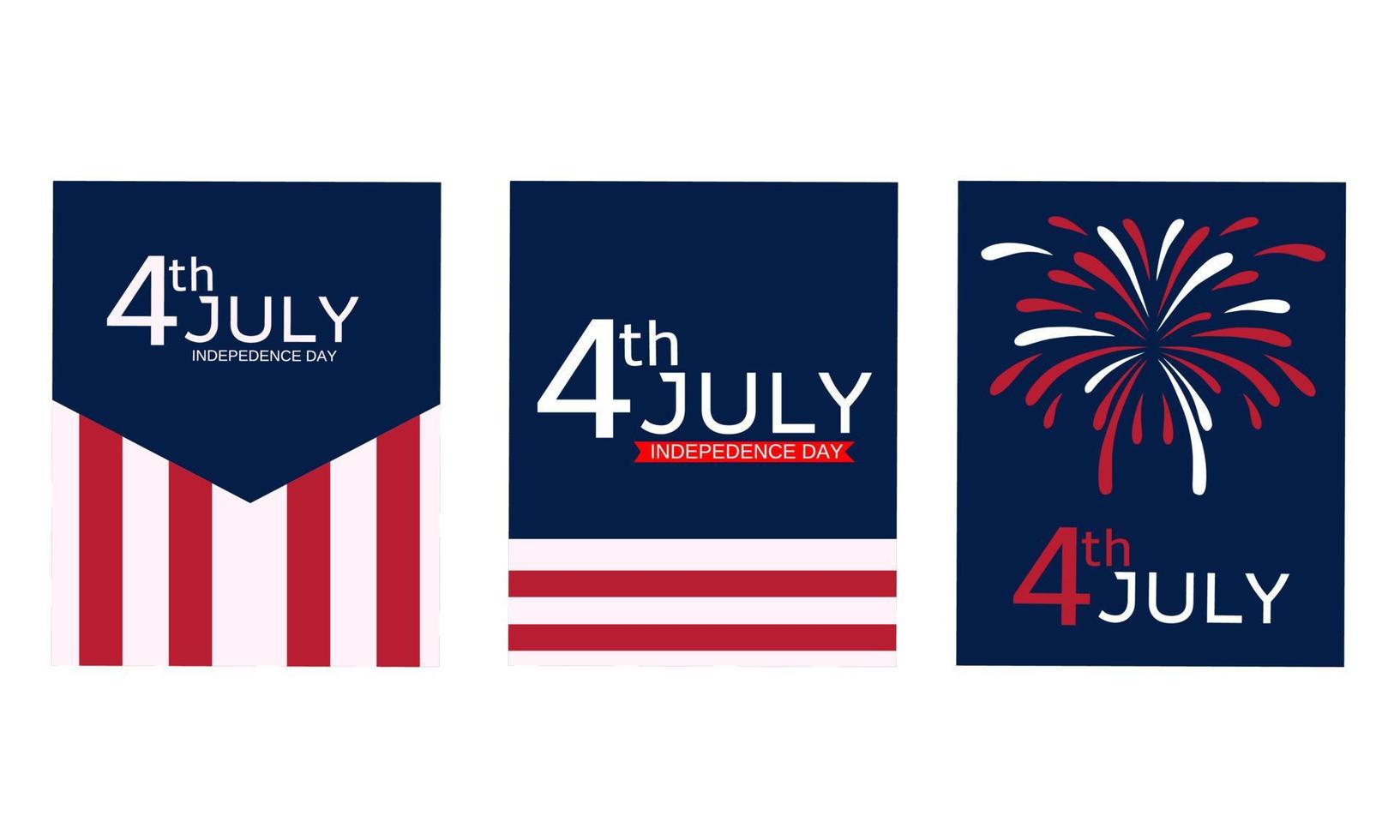 Conjunto de tarjetas de felicitación de celebración americana del 4 de julio vector