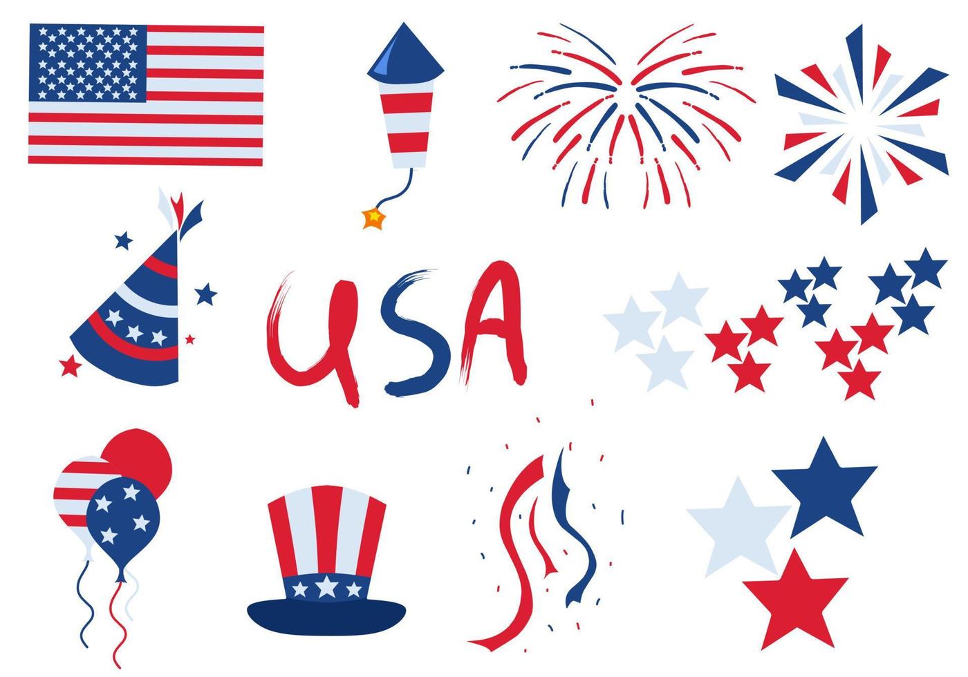 set of drawn American celebration elements vector