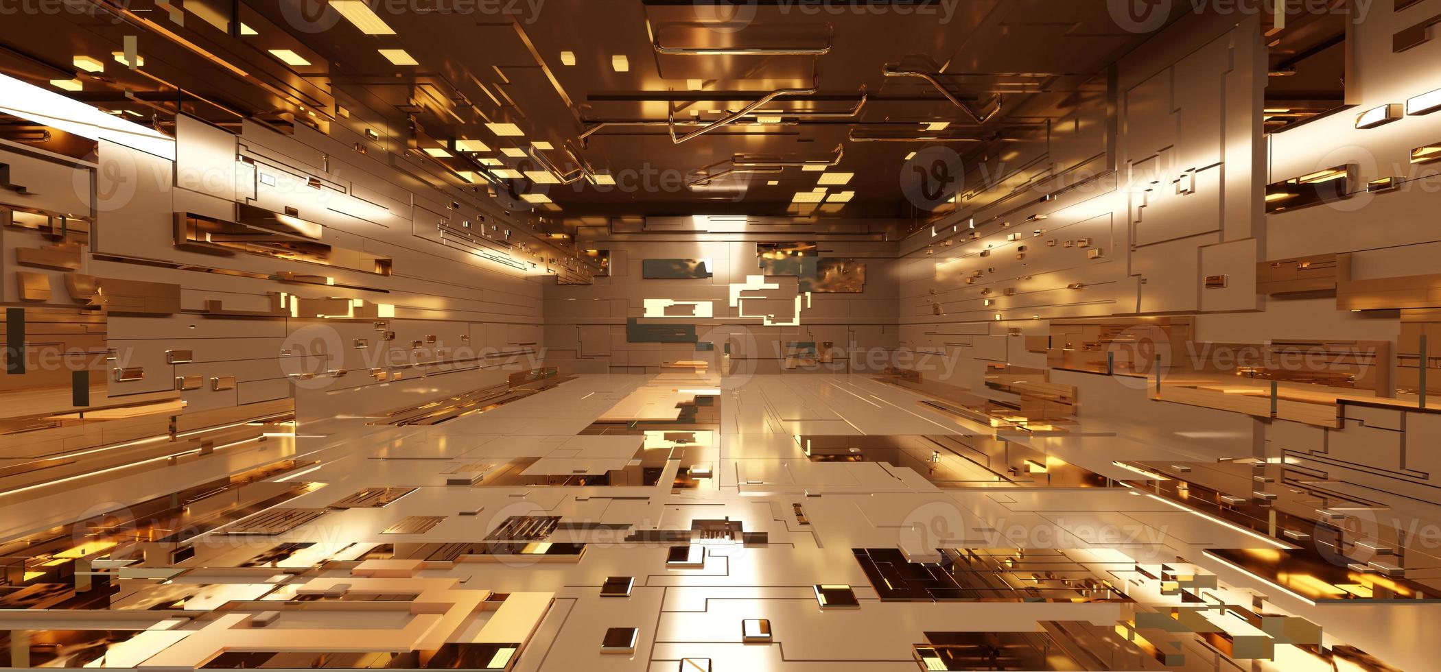 Futuristic sci-fi corridor room. Modern Future background style, interior concept. 3d rendering photo