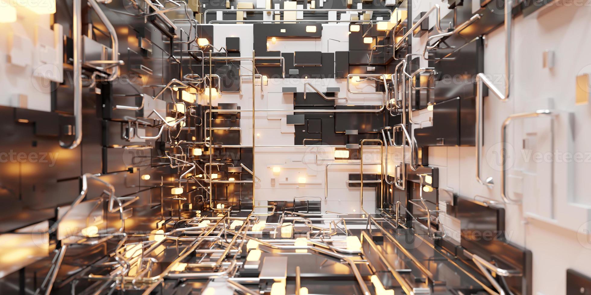 Futuristic sci-fi corridor room. Modern Future background style, interior concept. 3d rendering photo
