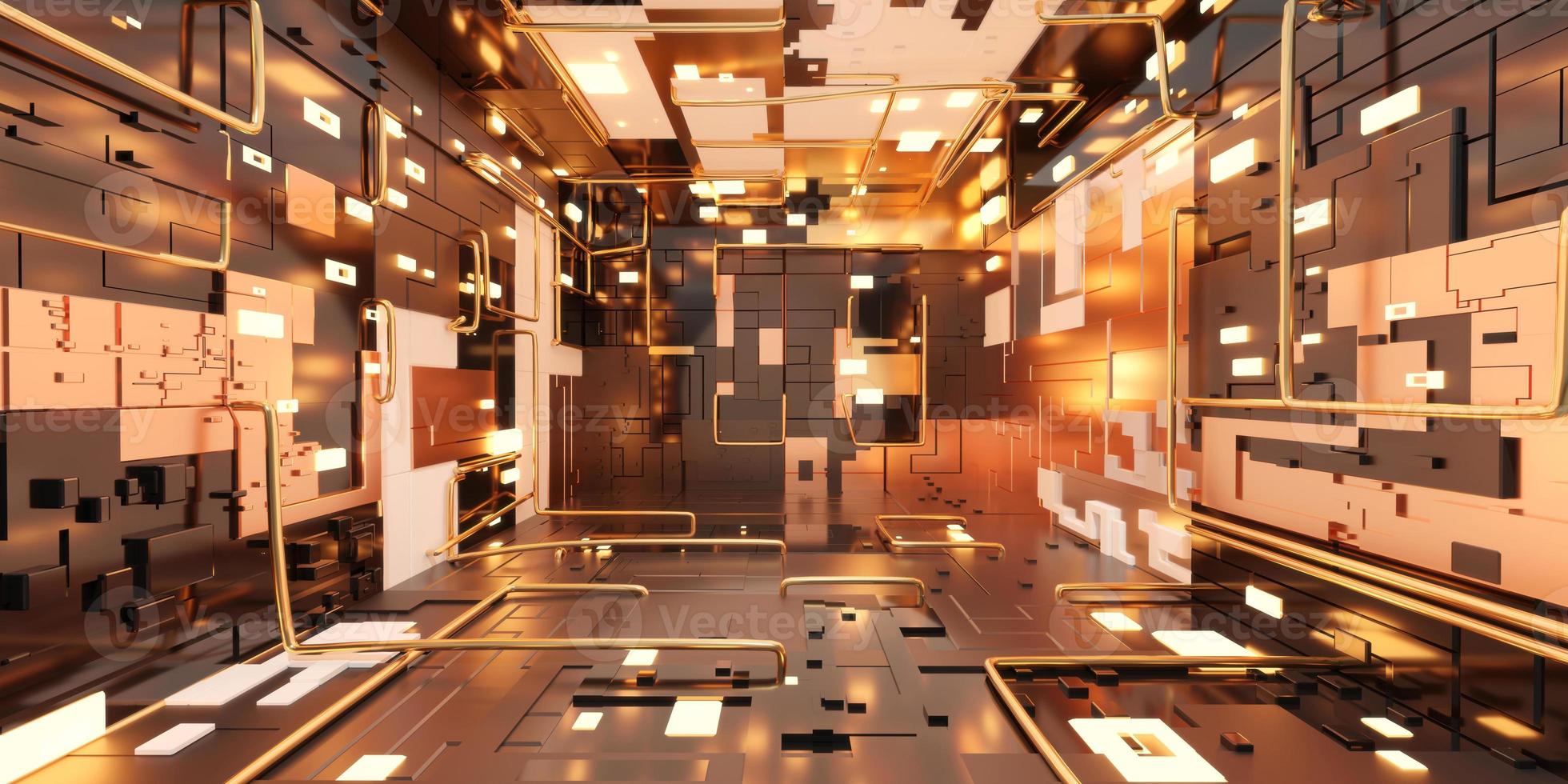Futuristic sci-fi corridor room. Modern Future background style, interior concept. 3d rendering photo
