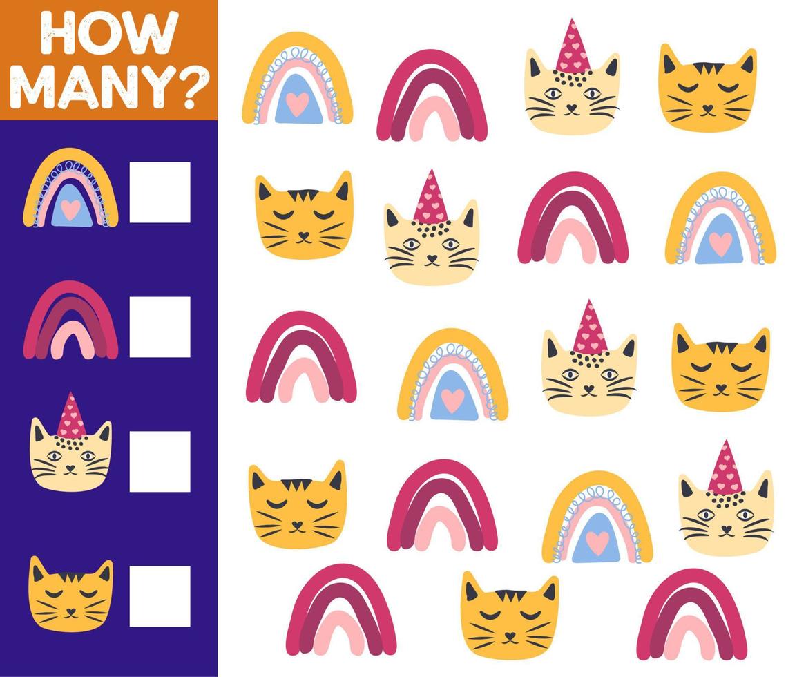 How many Cat, game for children. printable worksheet vector
