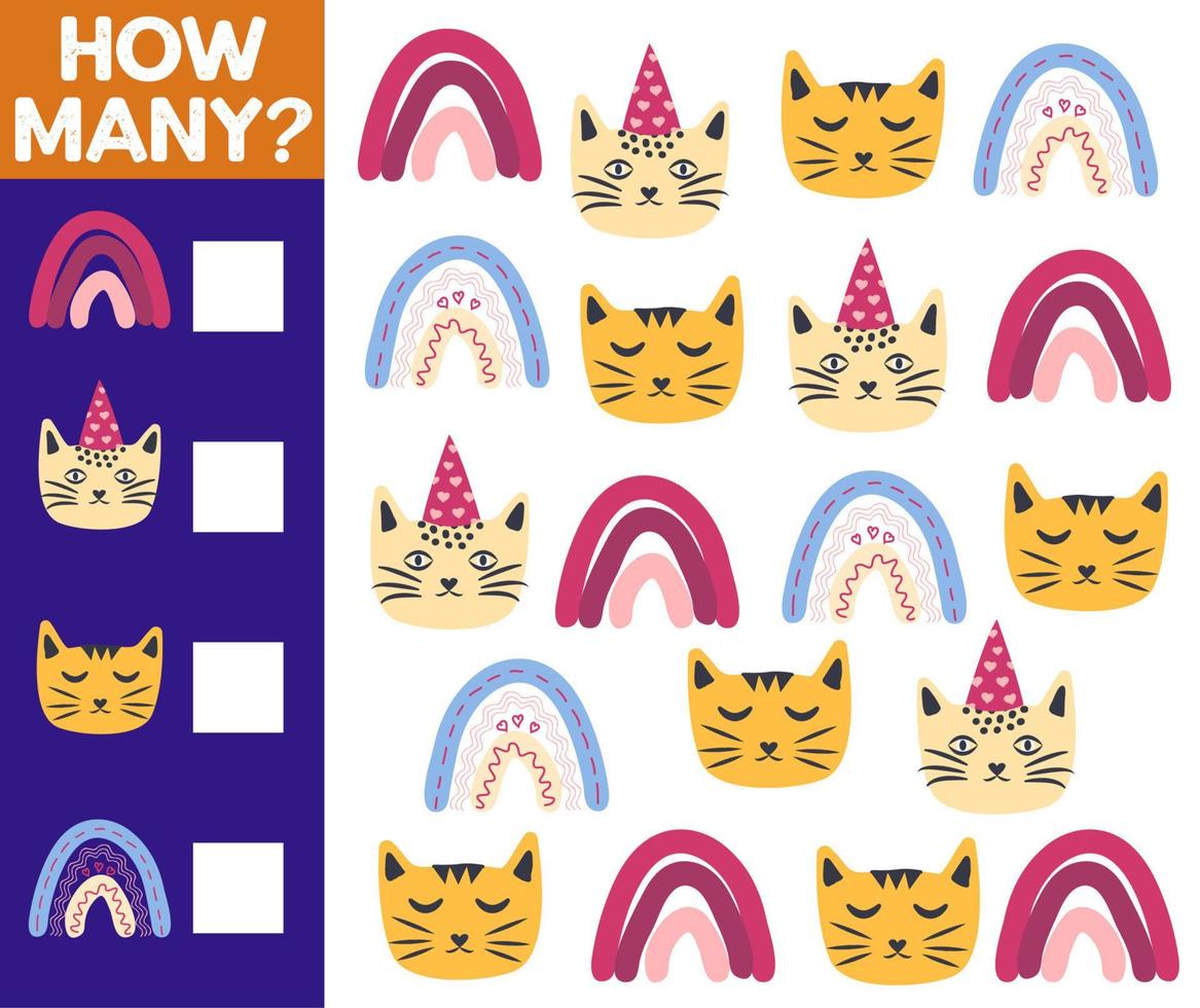 How many Cat, game for children. printable worksheet vector