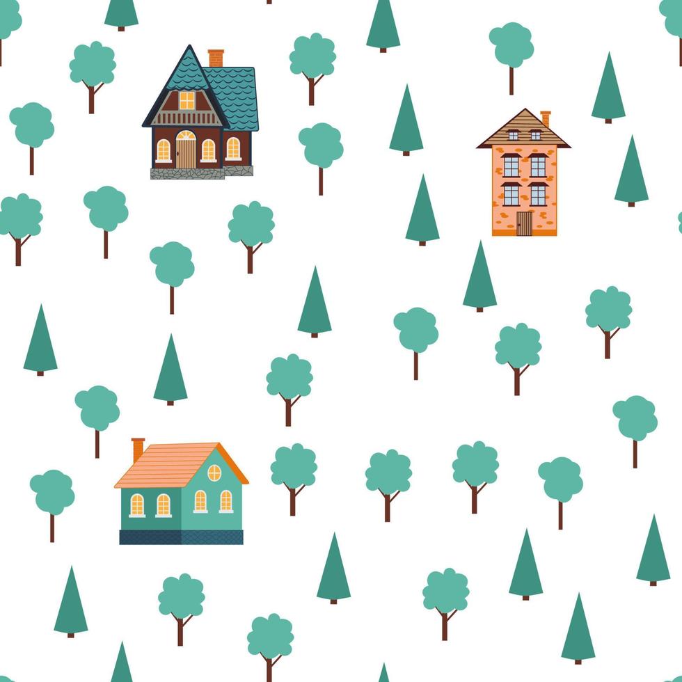 Seamless pattern of different colorful houses. vector