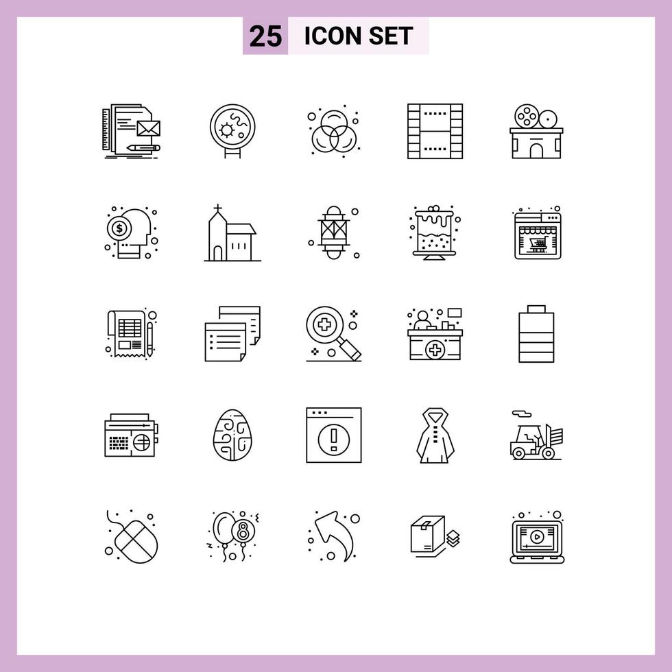 Set of 25 Vector Lines on Grid for cinema ui search film basic Editable Vector Design Elements