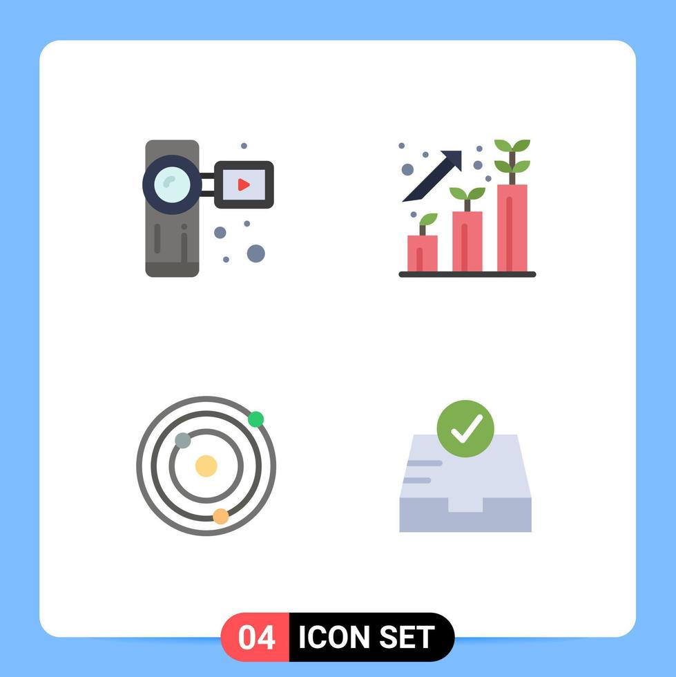 4 Creative Icons Modern Signs and Symbols of camcorder galaxy video camera growth check Editable Vector Design Elements