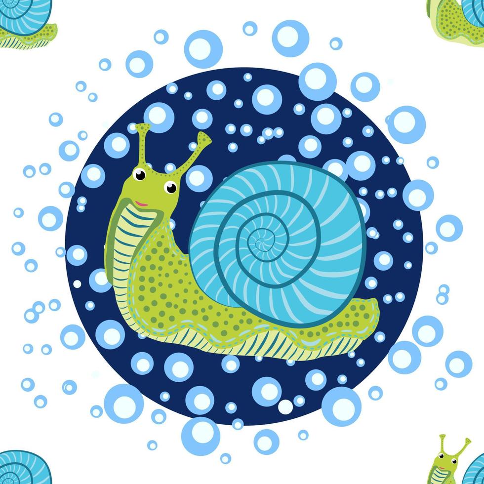 caracol, patrones sin fisuras de los habitantes del mar, hermoso personaje entre conchas marinas, algas marinas, estrellas de mar, animales marinos de la vida silvestre vector