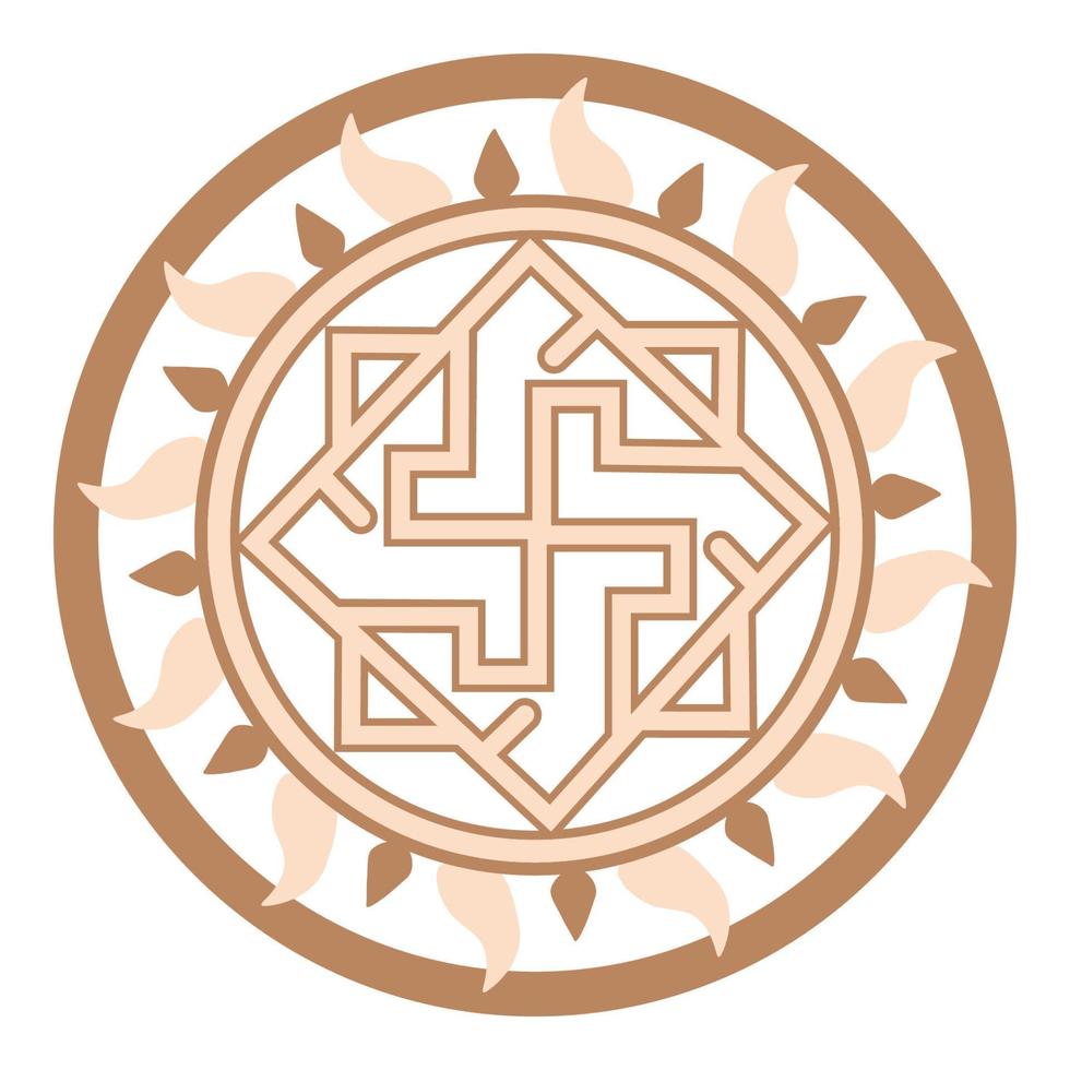 Valkyrie, an ancient Slavic symbol, decorated with Scandinavian patterns. Beige fashion design vector