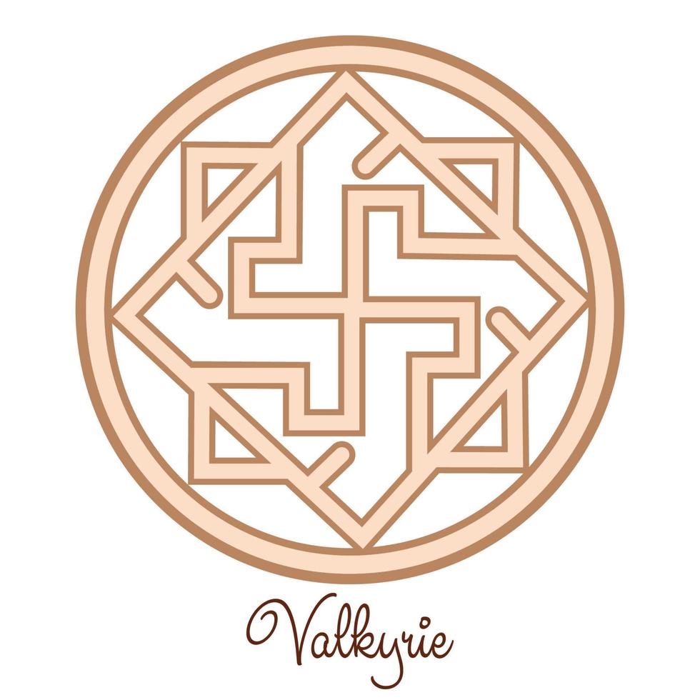 Valkyrie, an ancient Slavic symbol, decorated with Scandinavian patterns. Beige fashion design vector