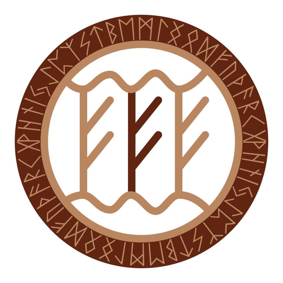 Triple Rune Fehu, an ancient Slavic symbol, decorated with Scandinavian patterns. Beige fashion design vector