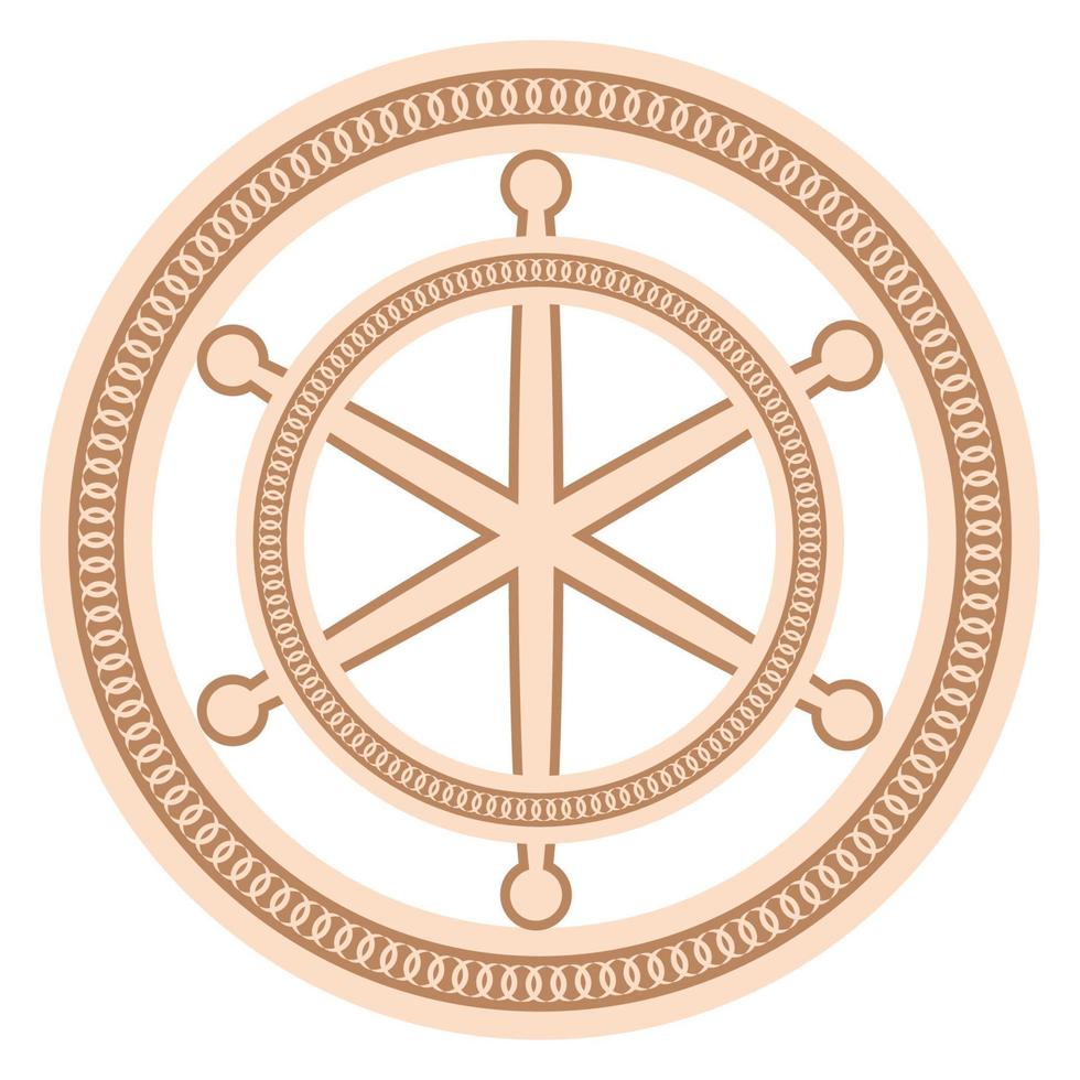 A ship's wheel, an ancient Slavic symbol, decorated with Scandinavian patterns. Beige fashion design vector