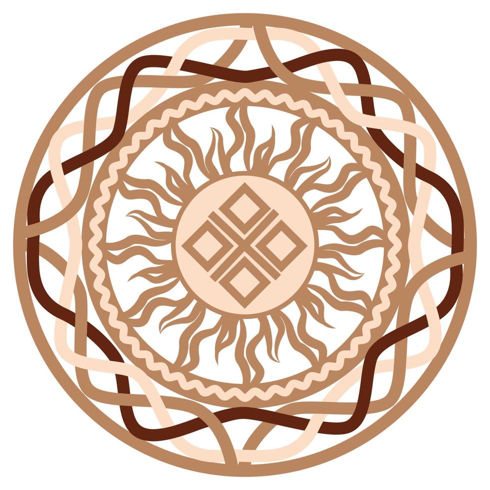 Yarylo Makosh, an ancient Slavic symbol, decorated with Scandinavian patterns. Beige fashion design vector