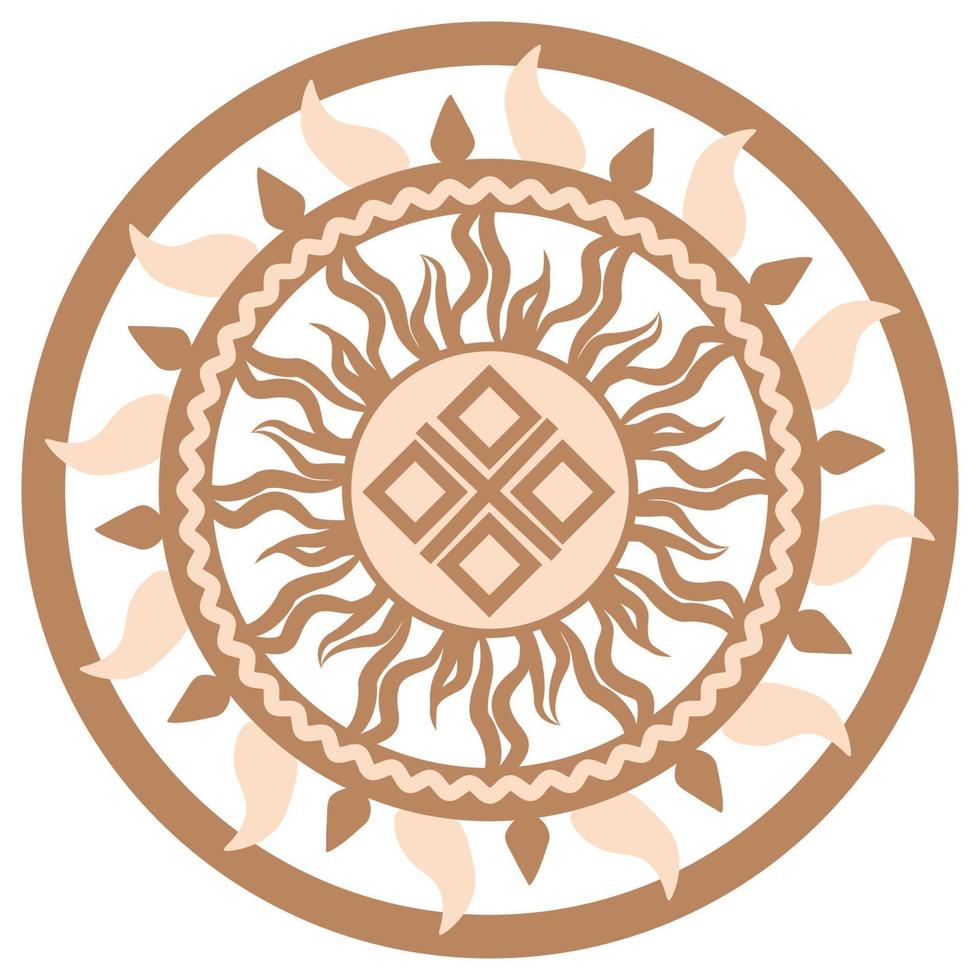 Yarylo Makosh, an ancient Slavic symbol, decorated with Scandinavian patterns. Beige fashion design vector