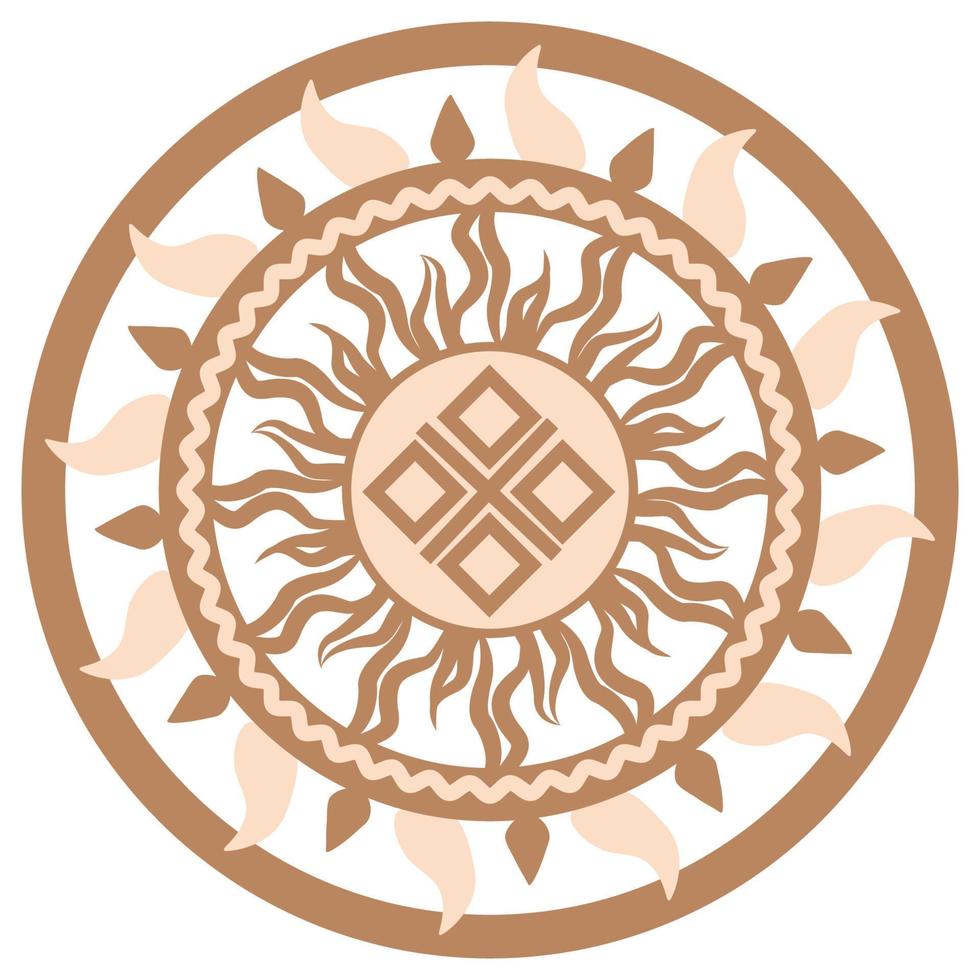 Yarylo Makosh, an ancient Slavic symbol, decorated with Scandinavian patterns. Beige fashion design vector