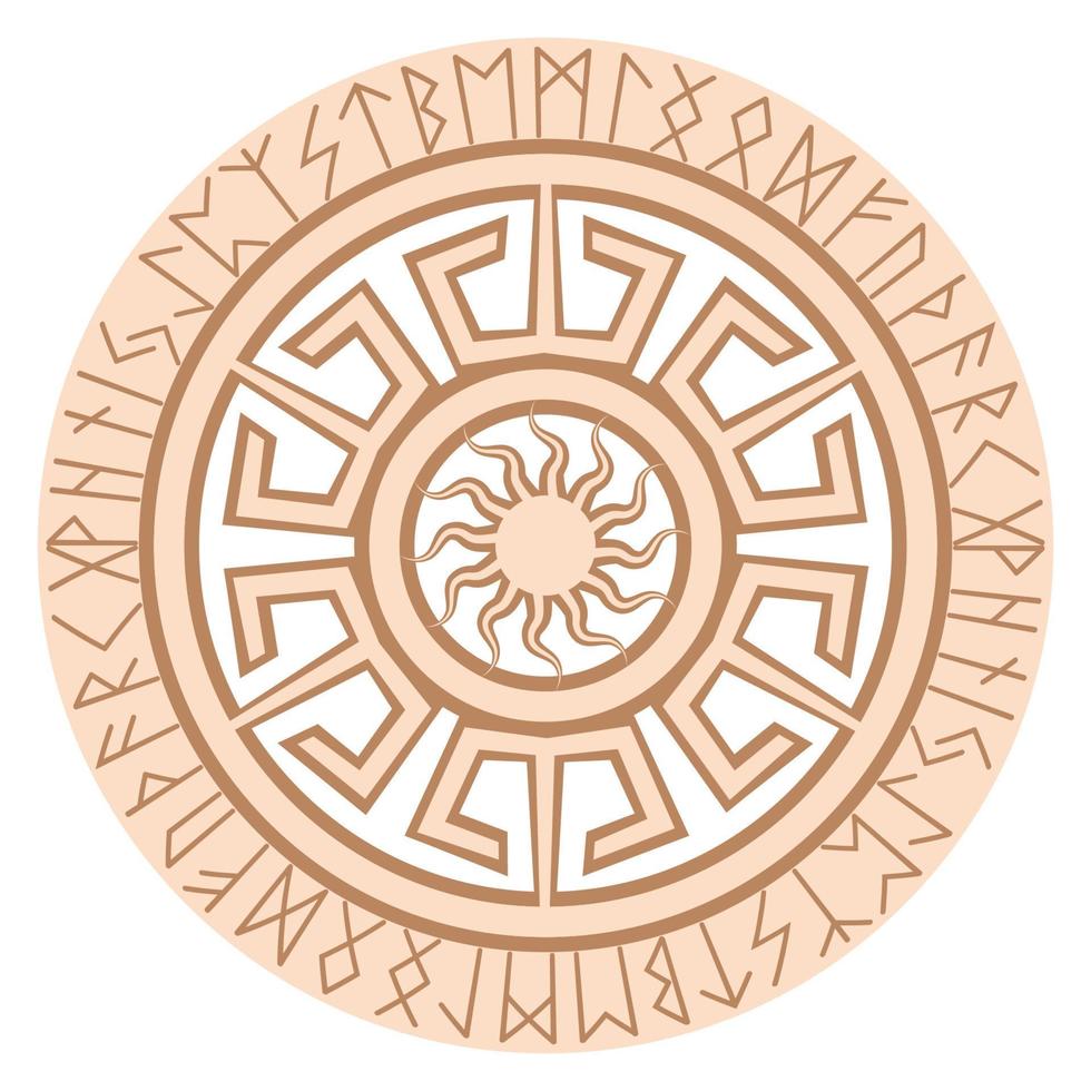 Yarylo, an ancient Slavic symbol, decorated with Scandinavian patterns. Beige fashion design vector