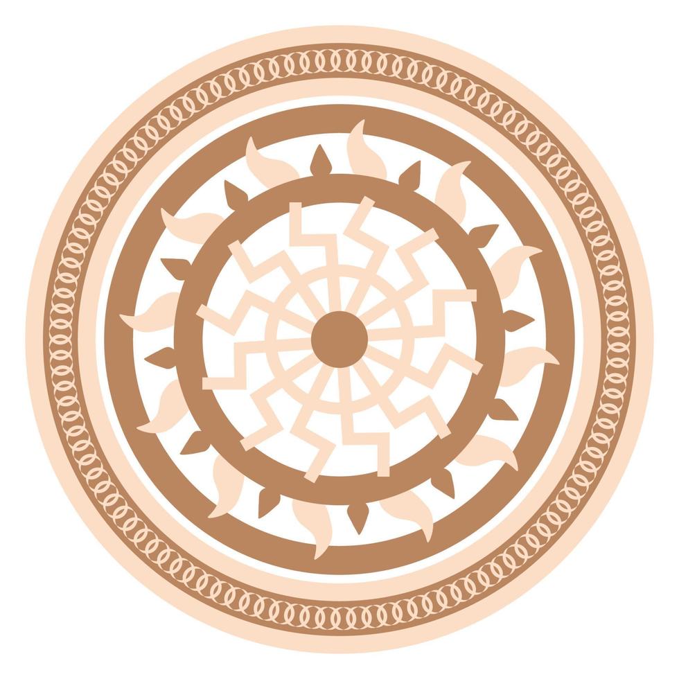 Black sun, ancient Slavic symbol, decorated with Scandinavian patterns. Beige fashion design vector
