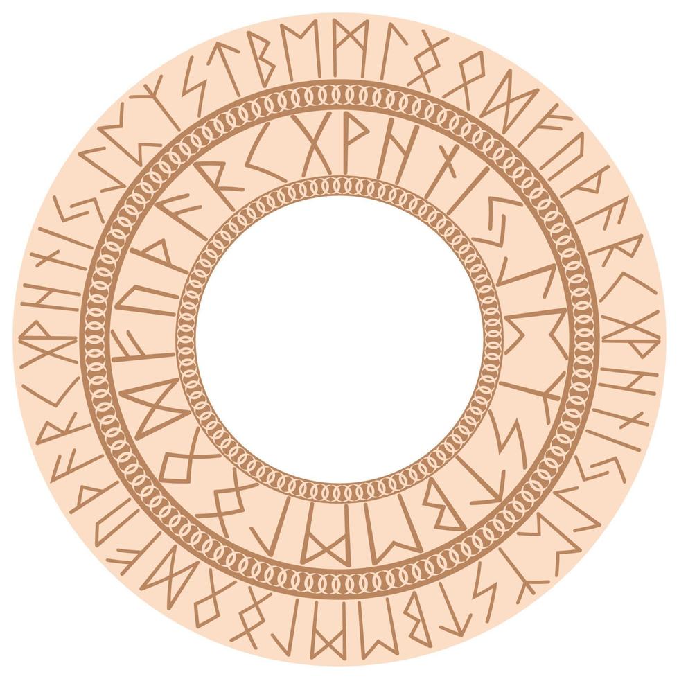 Runic circle, an ancient Slavic symbol, decorated with Scandinavian patterns. Beige fashion design vector