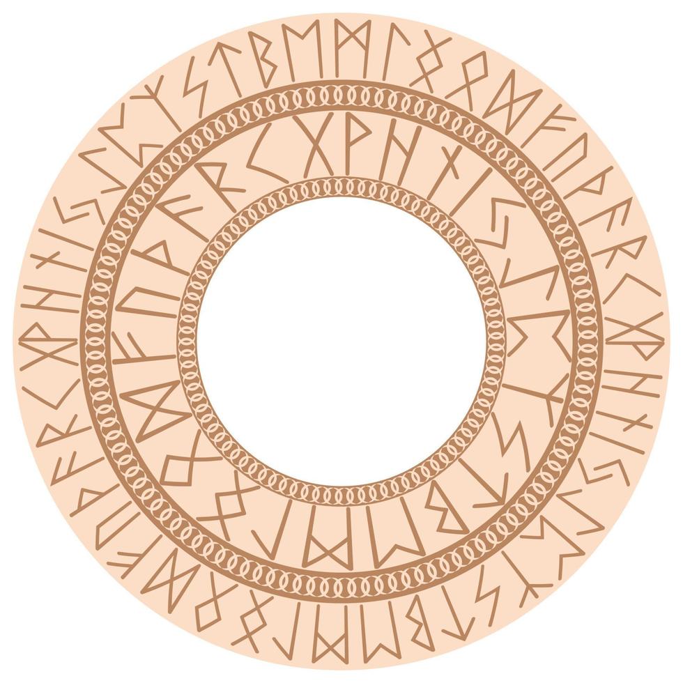 Runic circle, an ancient Slavic symbol, decorated with Scandinavian patterns. Beige fashion design vector