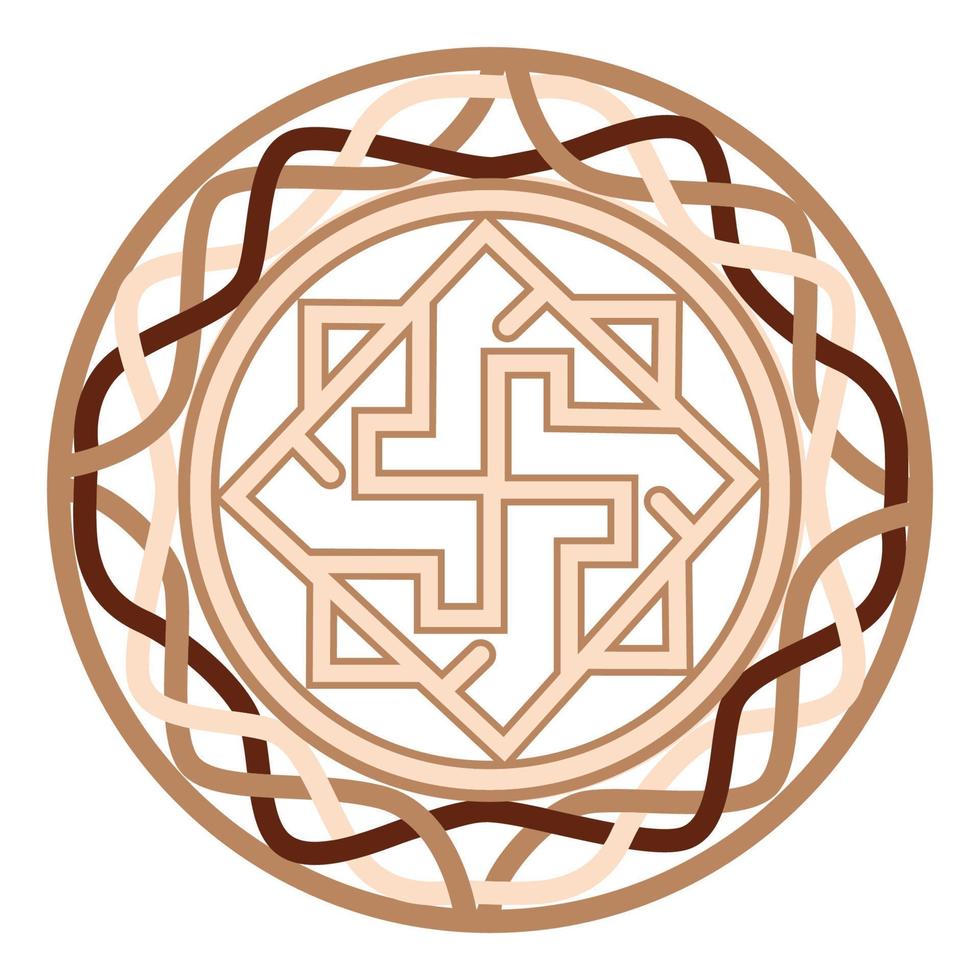 Valkyrie, an ancient Slavic symbol, decorated with Scandinavian patterns. Beige fashion design vector
