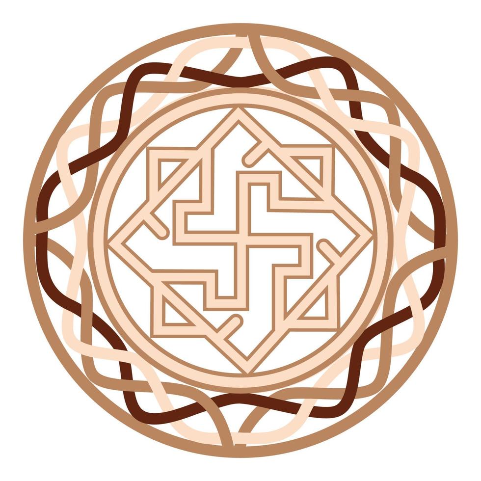 Valkyrie, an ancient Slavic symbol, decorated with Scandinavian patterns. Beige fashion design vector