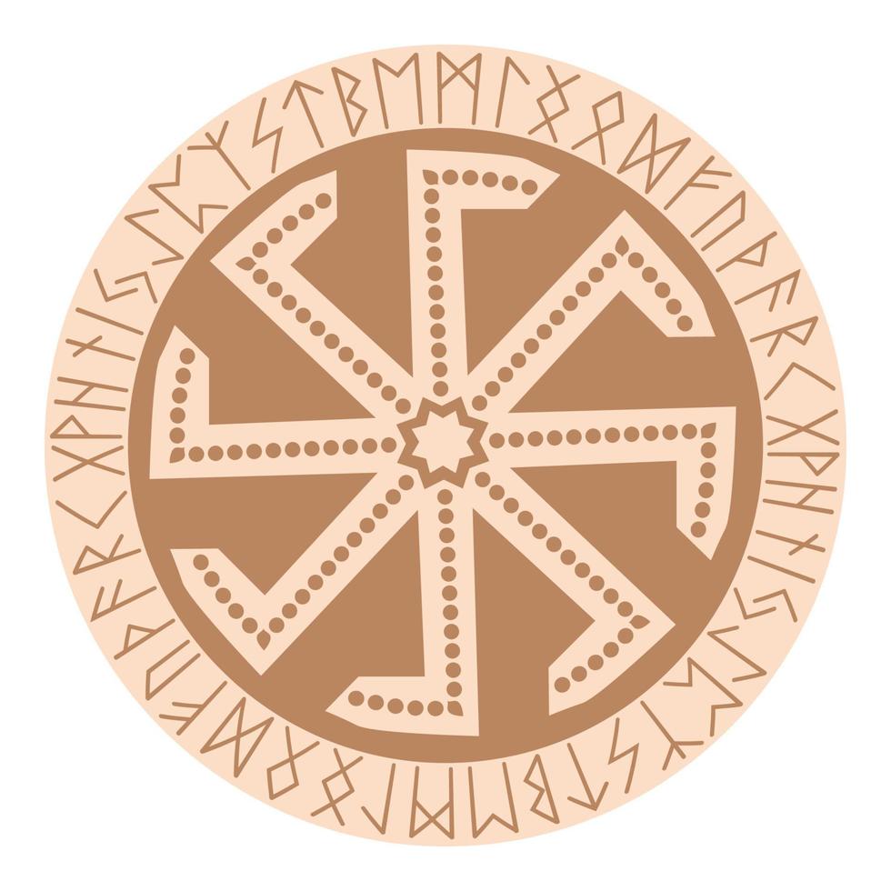 Kolovrat, an ancient Slavic symbol, decorated with Scandinavian patterns. Beige fashion design vector