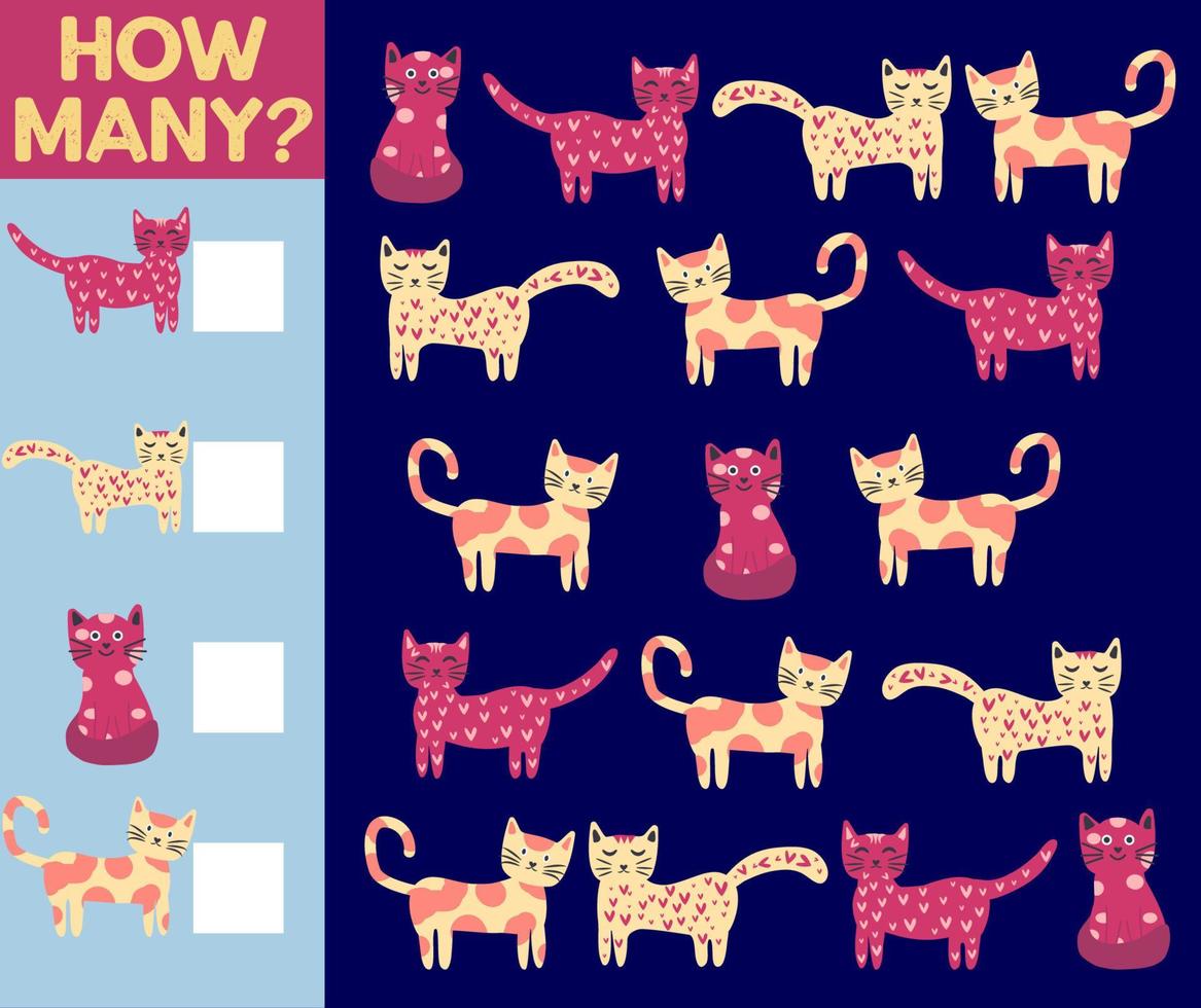 How many Cat, game for children. printable worksheet vector