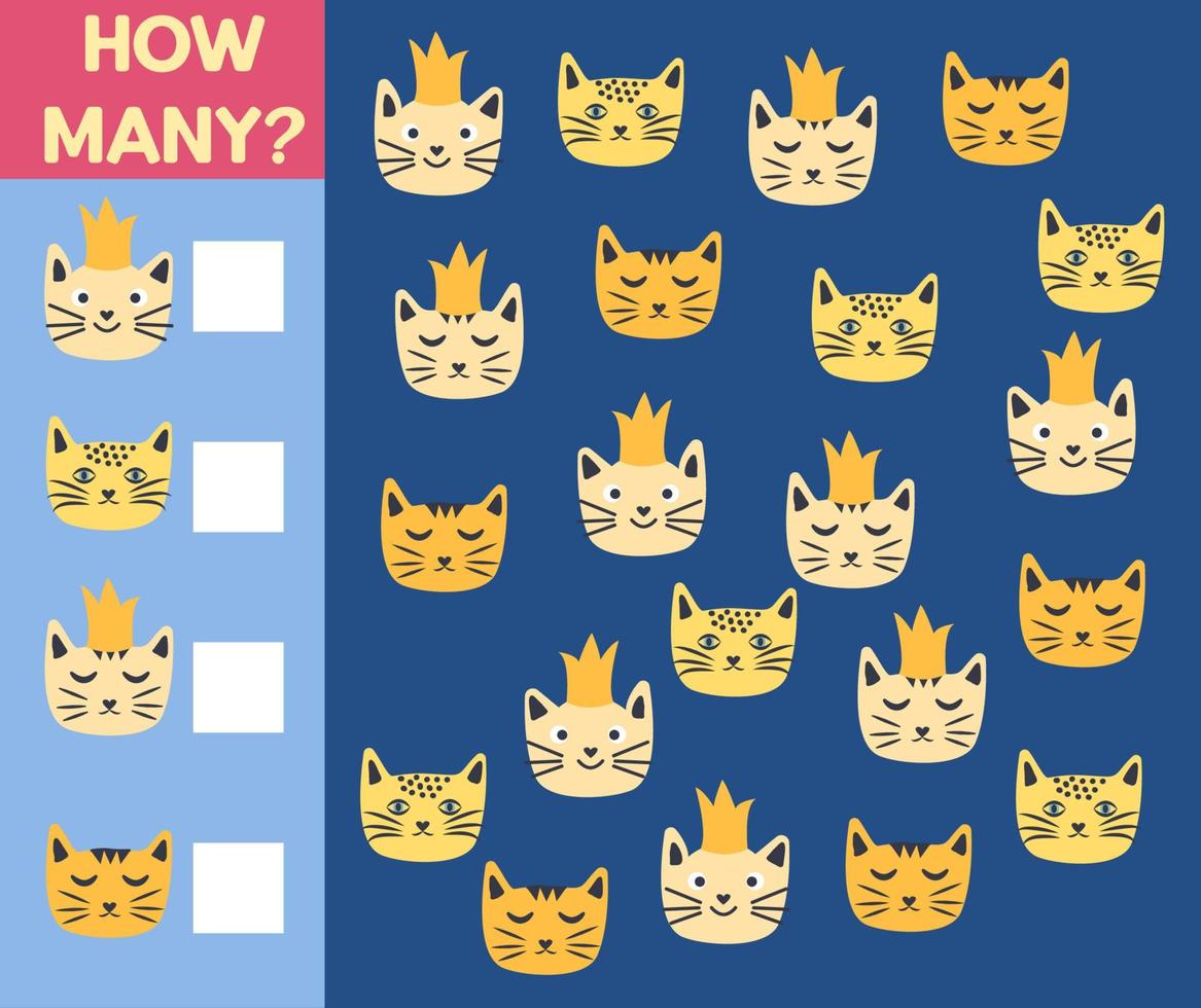 How many Cat, game for children. printable worksheet vector