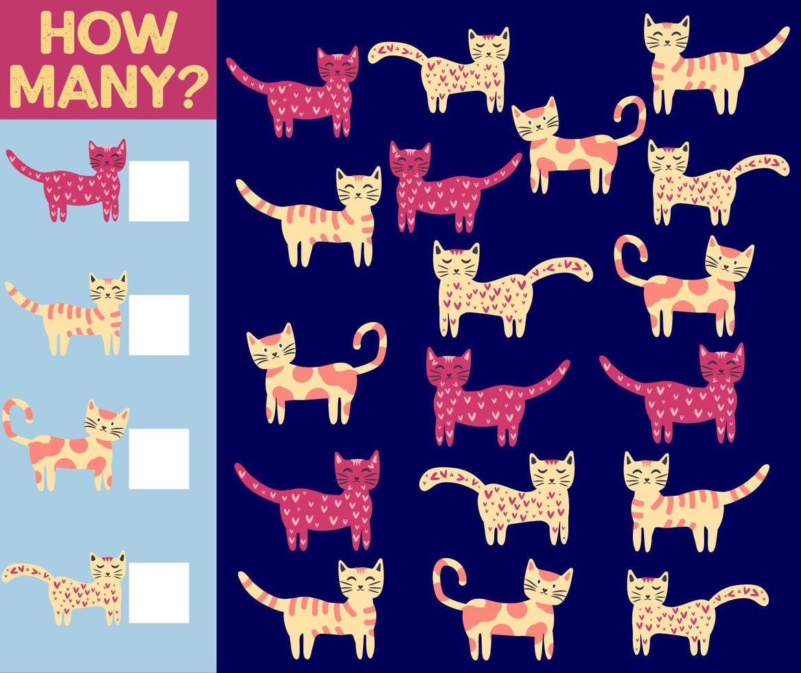 How many Cat, game for children. printable worksheet vector
