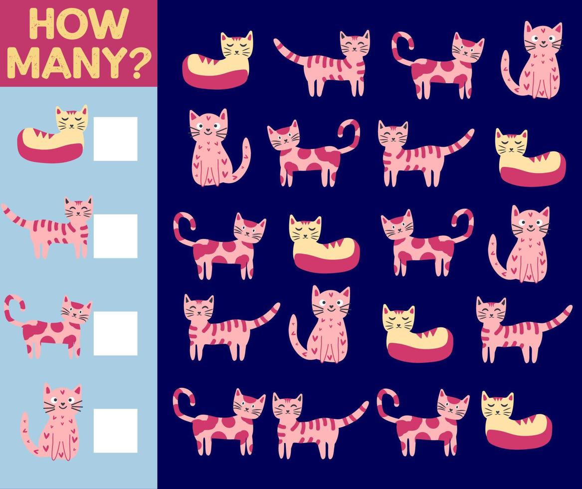 How many Cat, game for children. printable worksheet vector