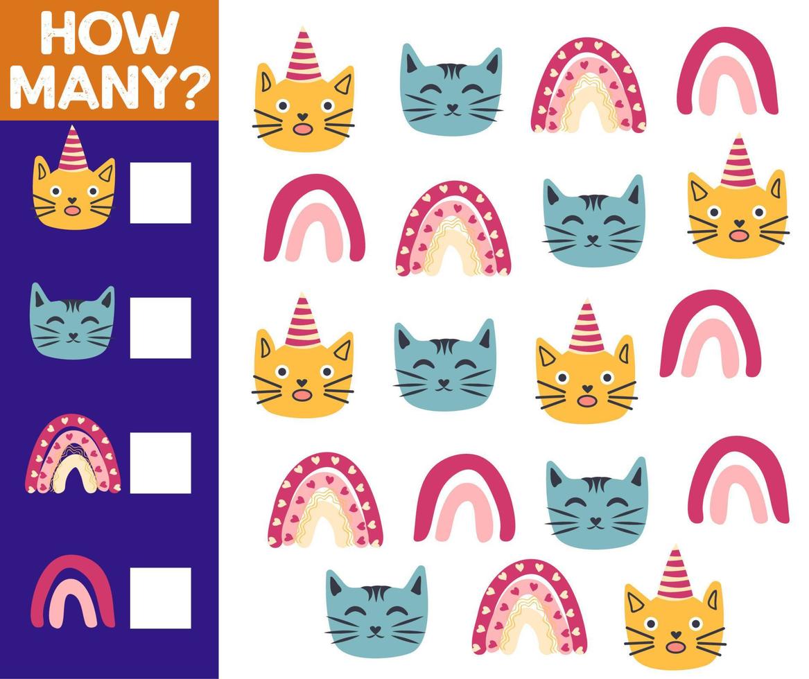 How many Cat, game for children. printable worksheet vector