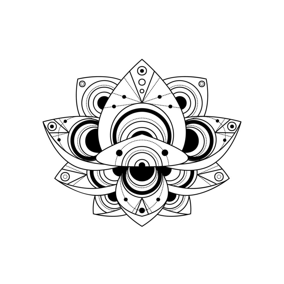 Lotus flower with geometric ornament vector linear illustration