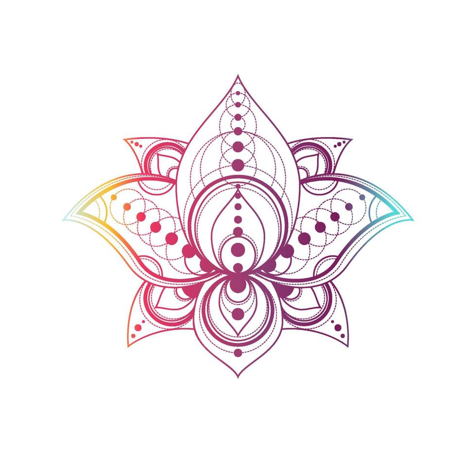 Lotus flower with geometric pattern vector linear illustration