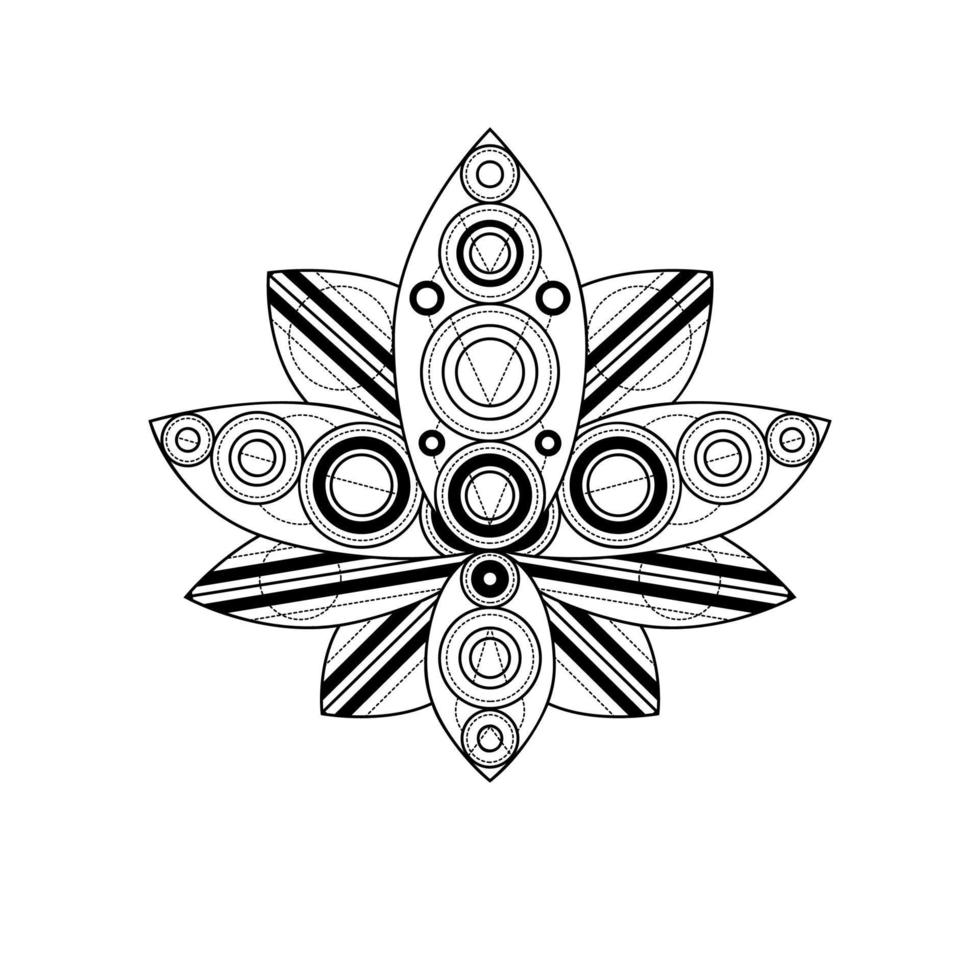 Lotus flower with geometric ornament vector linear illustration