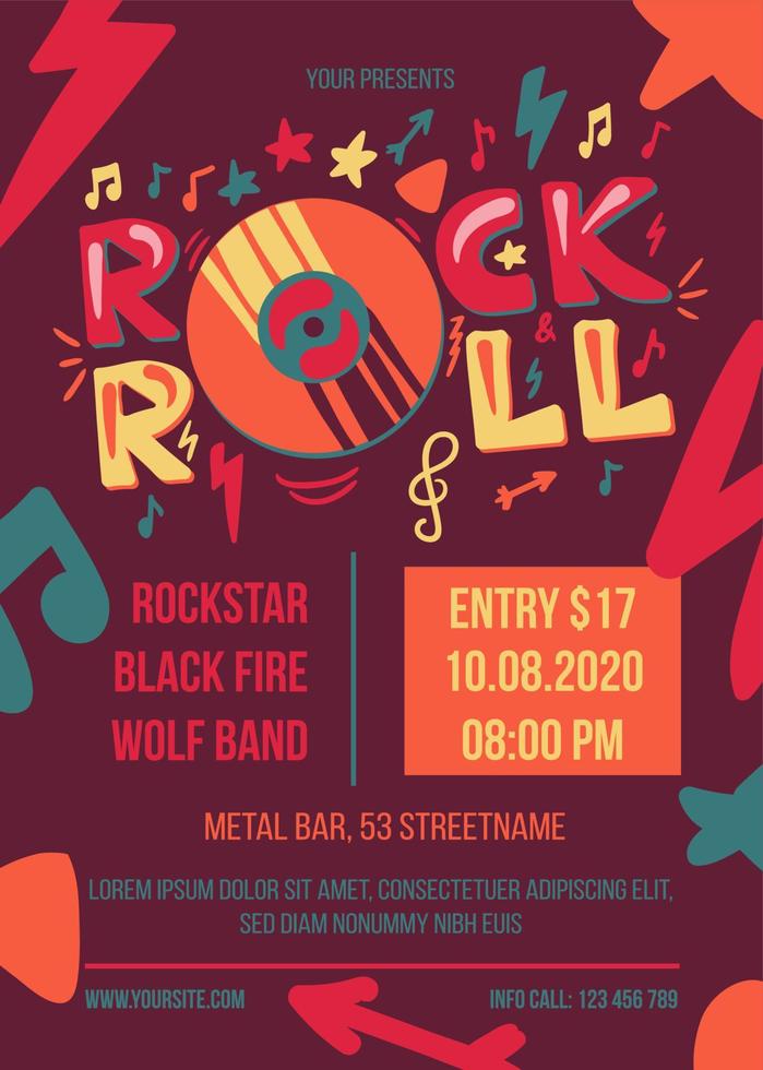 plantilla de cartel de vector de fiesta de rock and roll