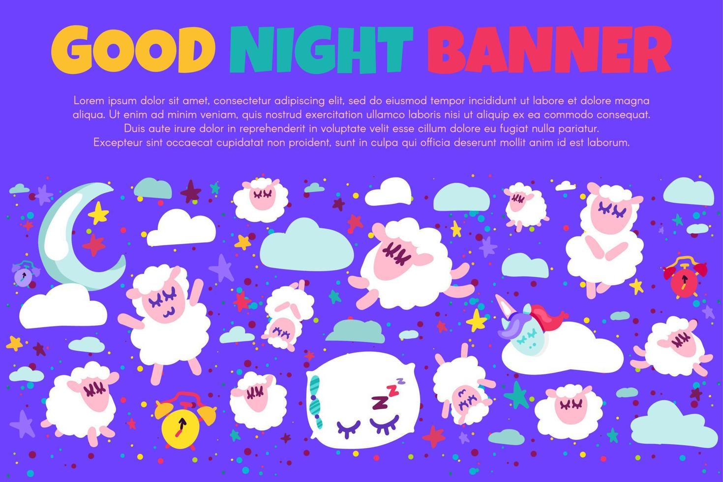 Good night banner with flat sheep vector