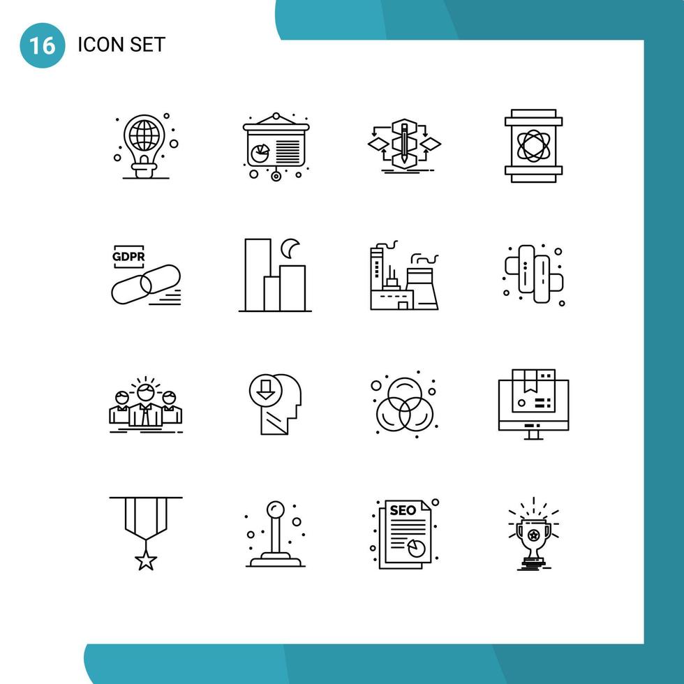 paquete de iconos de vector de stock de 16 signos y símbolos de línea para gdpr diseño de espacio ciencia barril elementos de diseño de vector editables