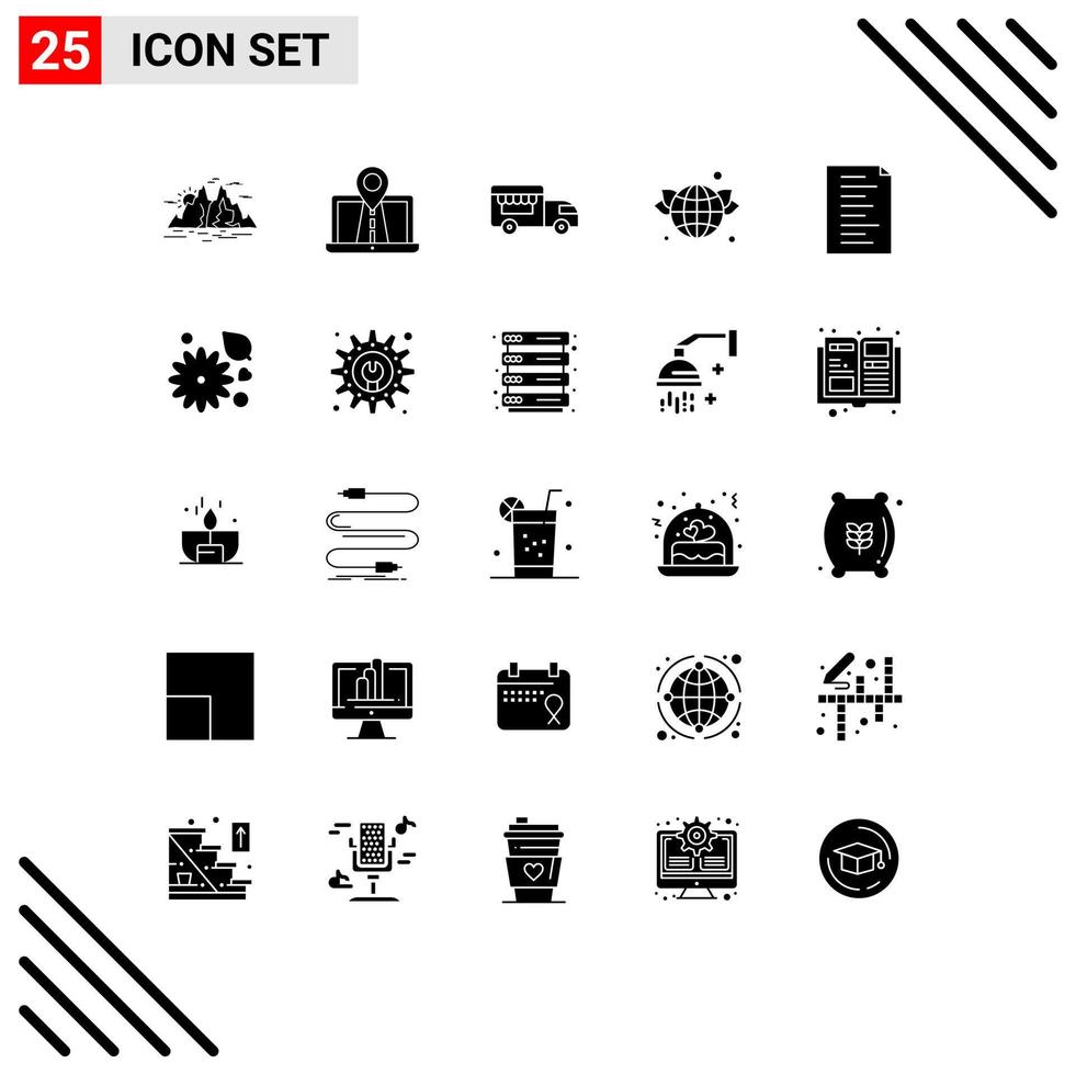 User Interface Pack of 25 Basic Solid Glyphs of code world gps globe van Editable Vector Design Elements